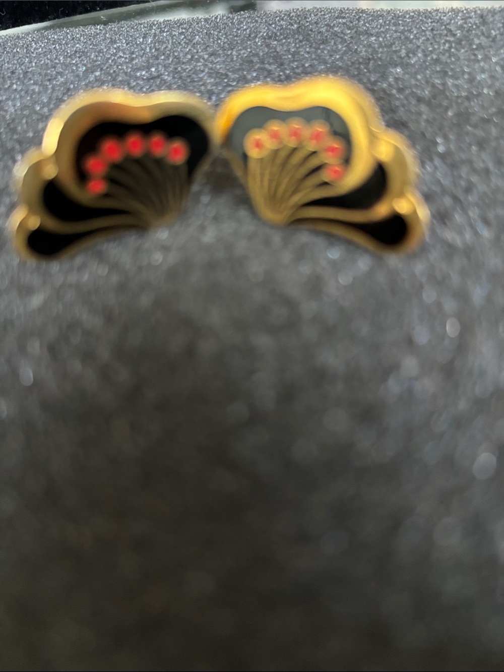 Laurel Burch Signed Gold,Red and Black Le Fleur Cloissone Women's Earrings